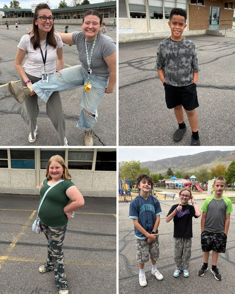 Photo collage of students and staff wearing camouflage