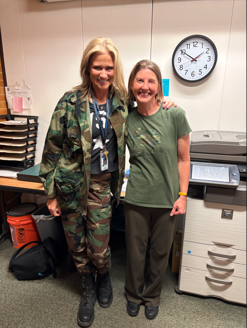 Photo collage of students and staff wearing camouflage