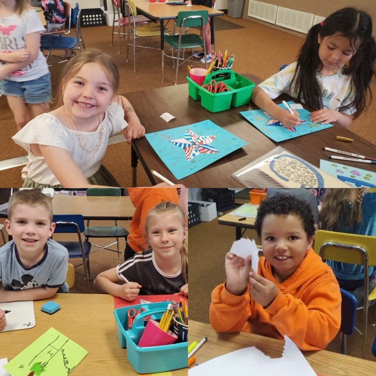 1st graders working on an art project 