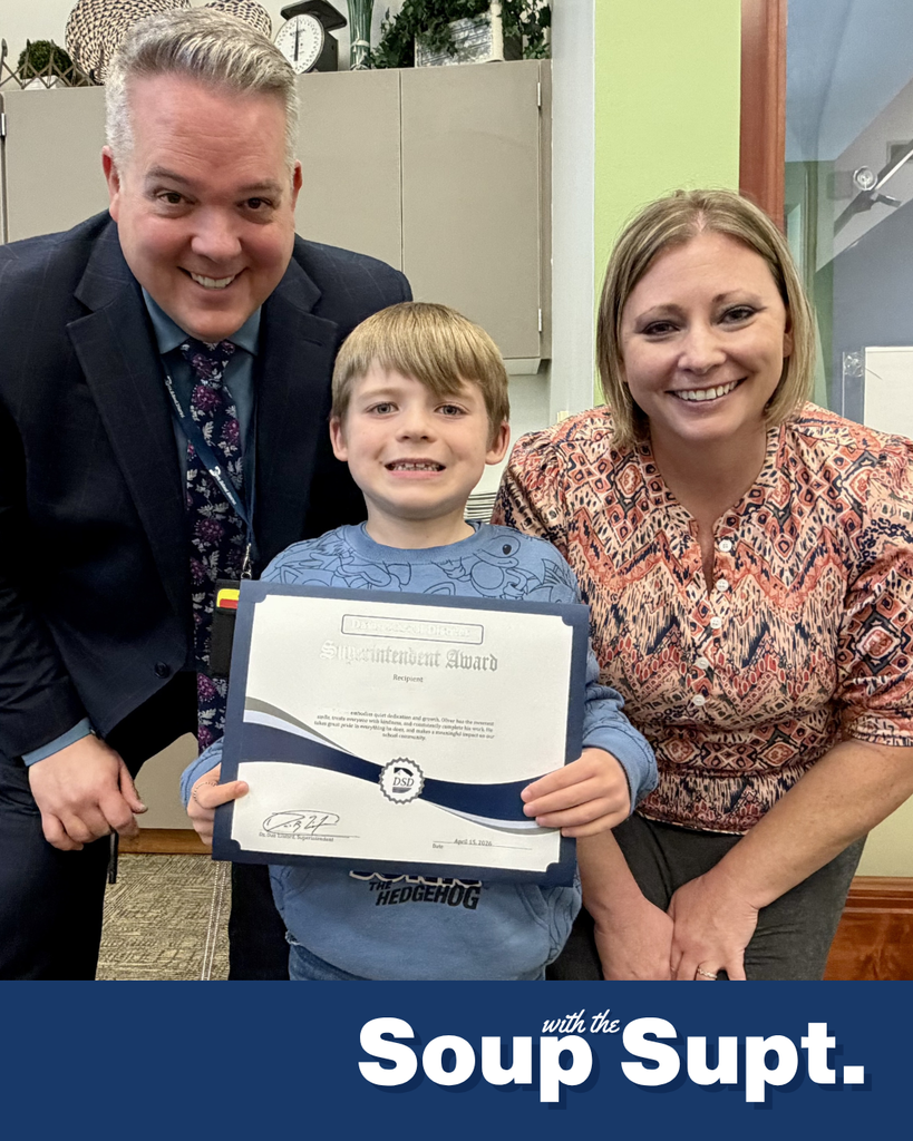 A student smiling with their principal and Dr. Linford, Davis School District Superintendent for Soup with the Supt. 
