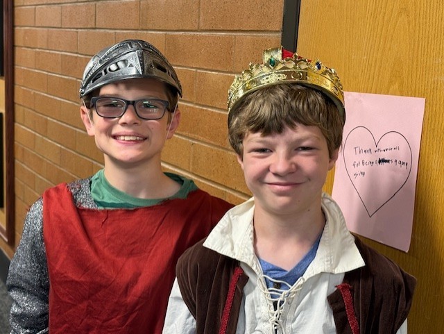 Two cast members dressed up in costume for the Robin Hood 2 Jr. play on May 1st and 2nd.