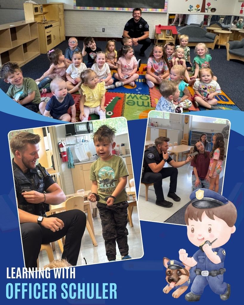 Daycare students learning with Officer Schuler
