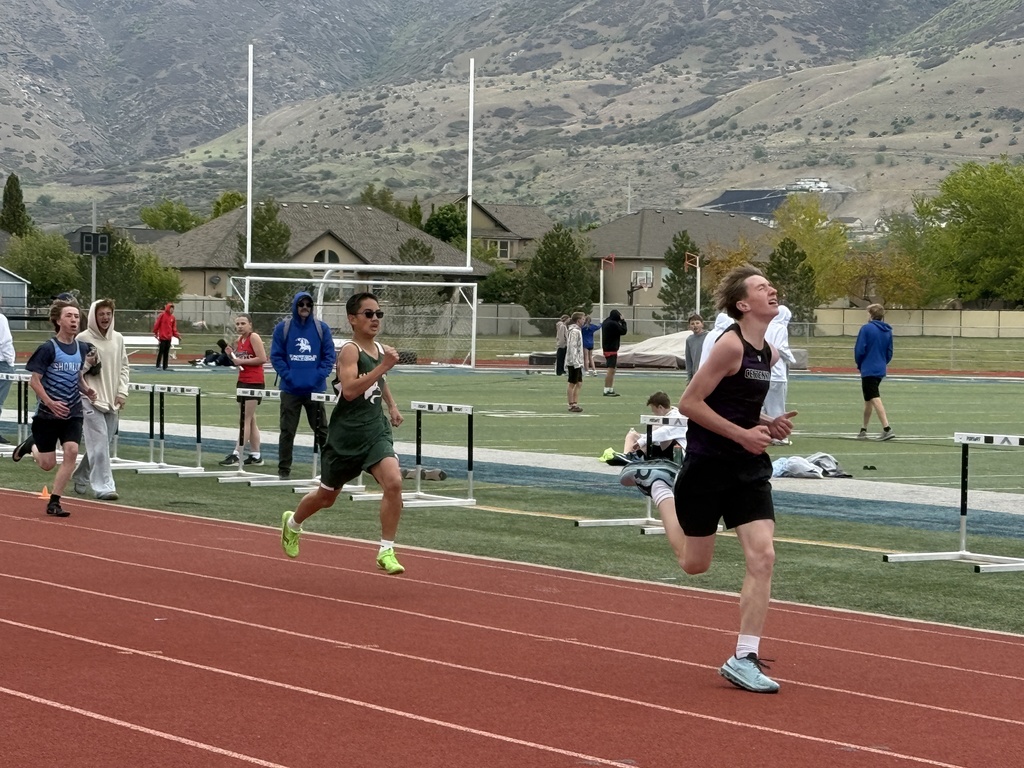 A student running. 