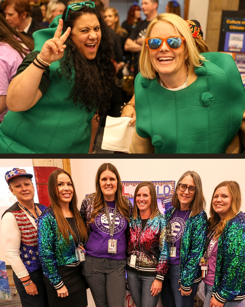 A collage of two photos of people smiling and laughing during Poster Prom.