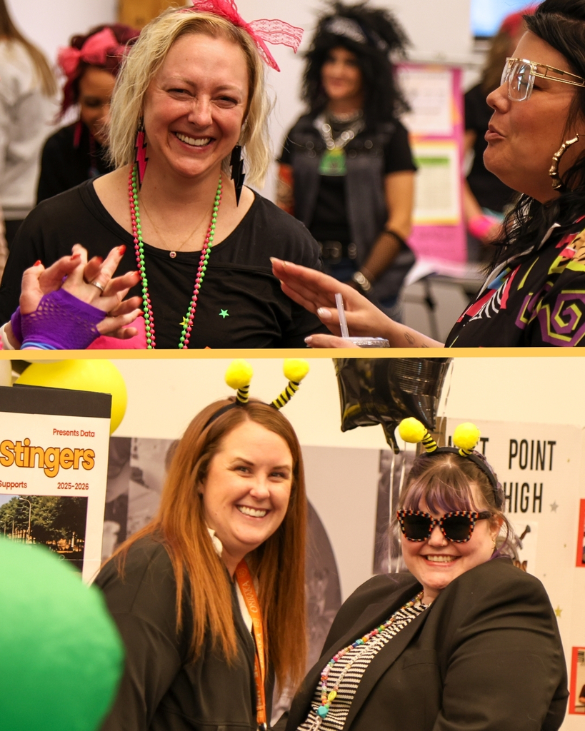 A collage of two photos of people smiling and laughing during Poster Prom.