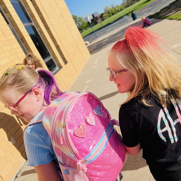 2nd graders showing their crazy hair styles for an ABC countdown end of year activity 