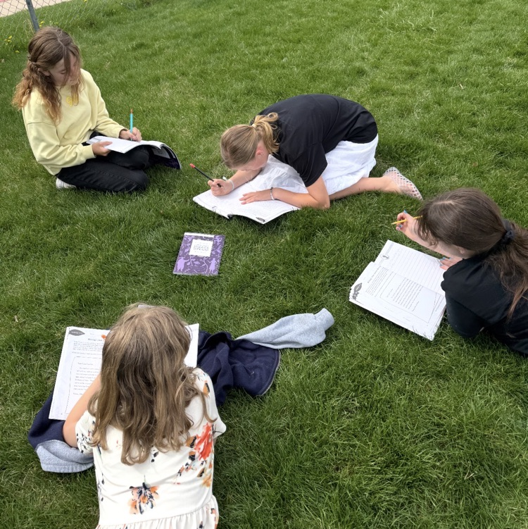 students working on their assignment outside 