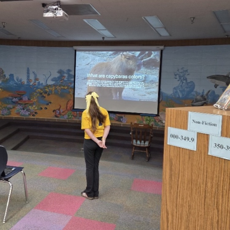 4th graders giving reports during library time 