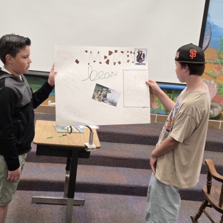 4th graders giving reports during library time 