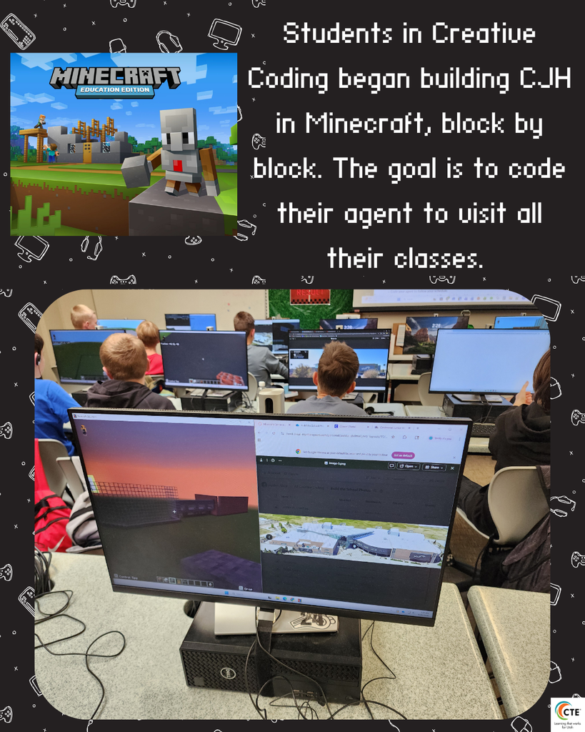 minecraft building school in creative coding class