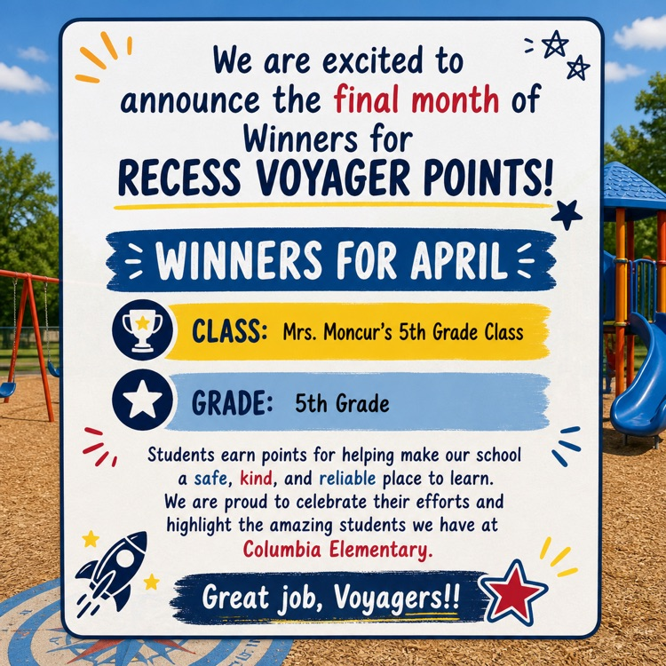 5th grade and Mrs. Moncur’s class won the recess points for April  