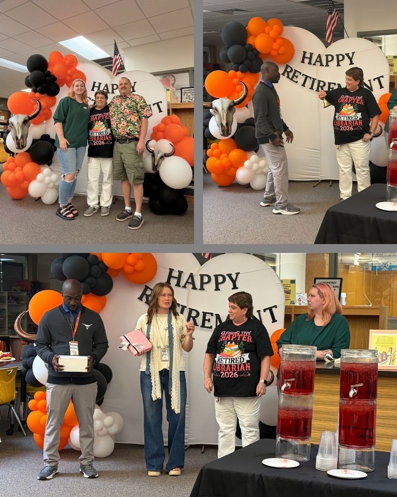 teachers standing with Ms. Combe at her retirement party
