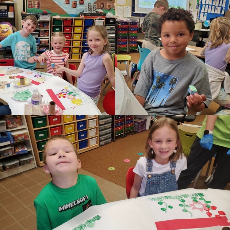 1st graders working on a Mother’s Day art project 