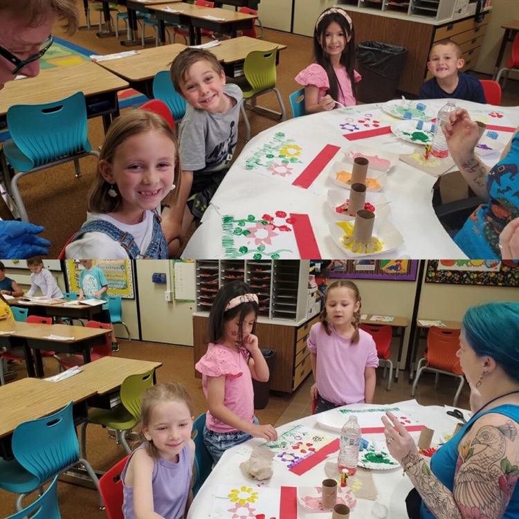 1st graders working on a Mother’s Day art project 