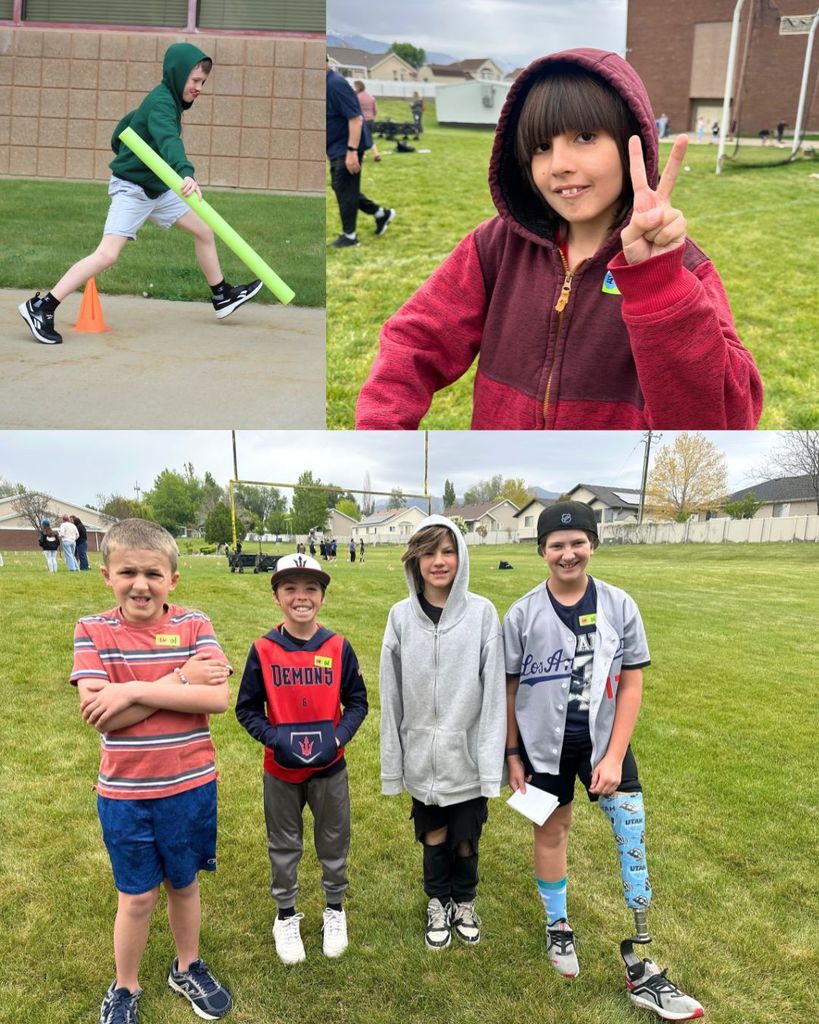 A collage-style graphic titled “Unified Olympics at Northridge High” with colorful banner decorations across the top. The collage features several students participating in outdoor games on a grassy field, including cheering, running, tossing frisbees, and playing team activities together.