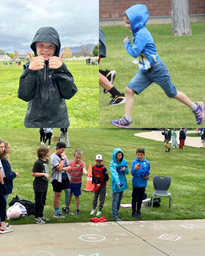 A collage-style graphic titled “Unified Olympics at Northridge High” with colorful banner decorations across the top. The collage features several students participating in outdoor games on a grassy field, including cheering, running, tossing frisbees, and playing team activities together.