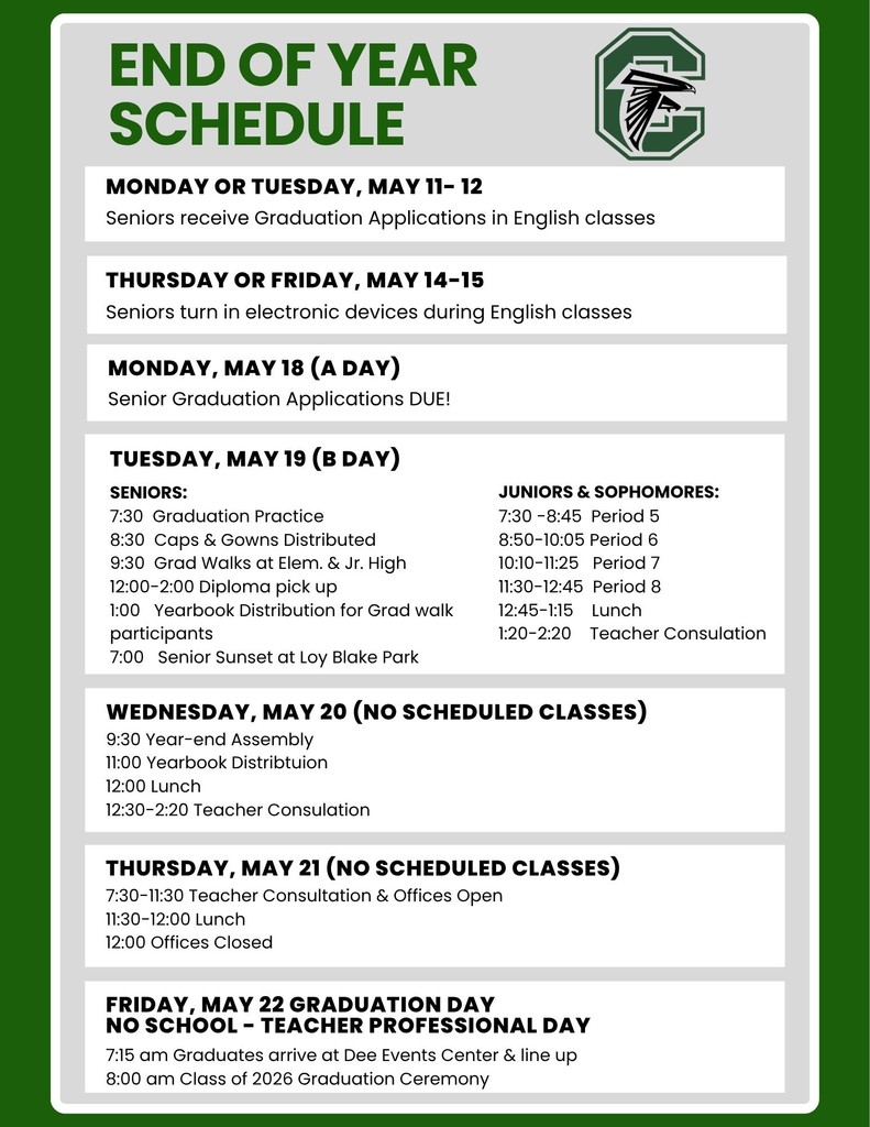 End of Year Schedule