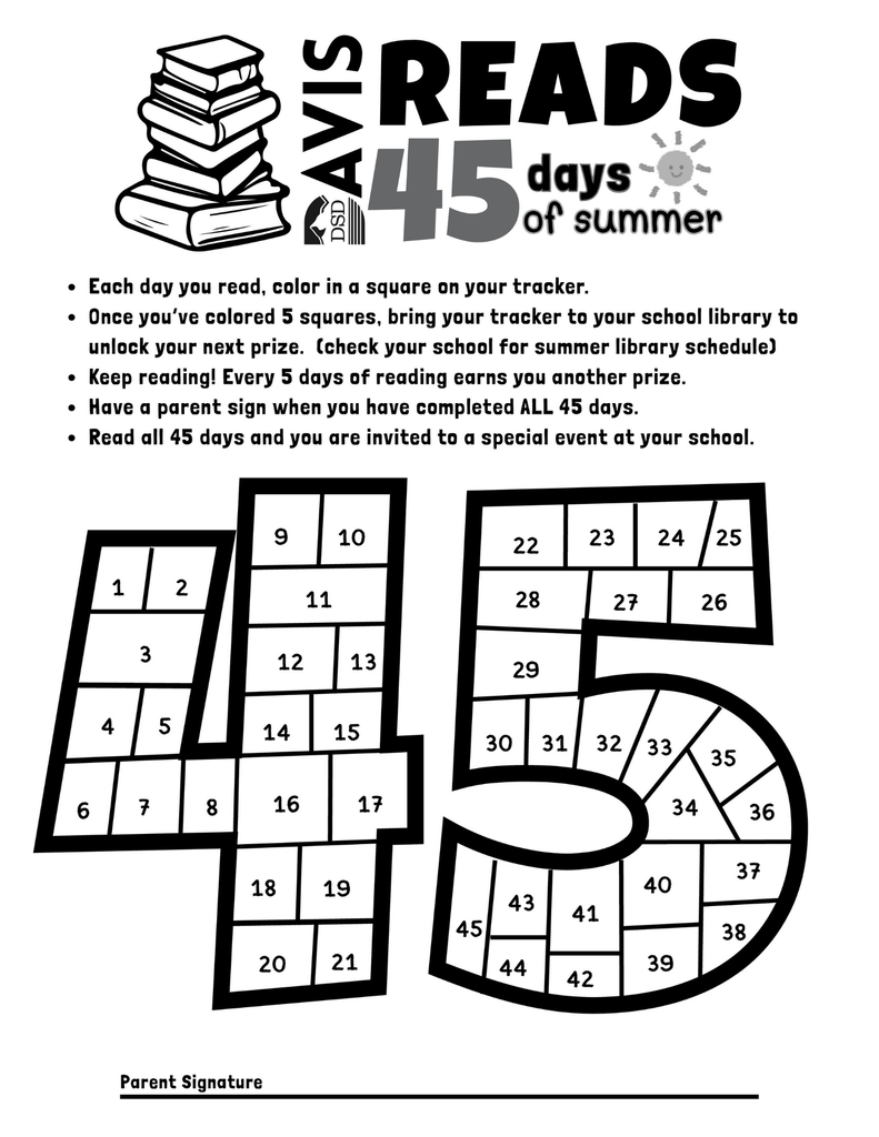 45 days of summer reading tracker
