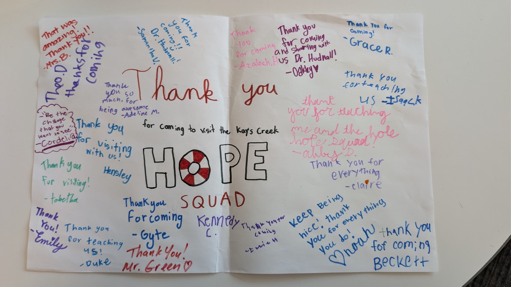 Thank you card from Hope Squad