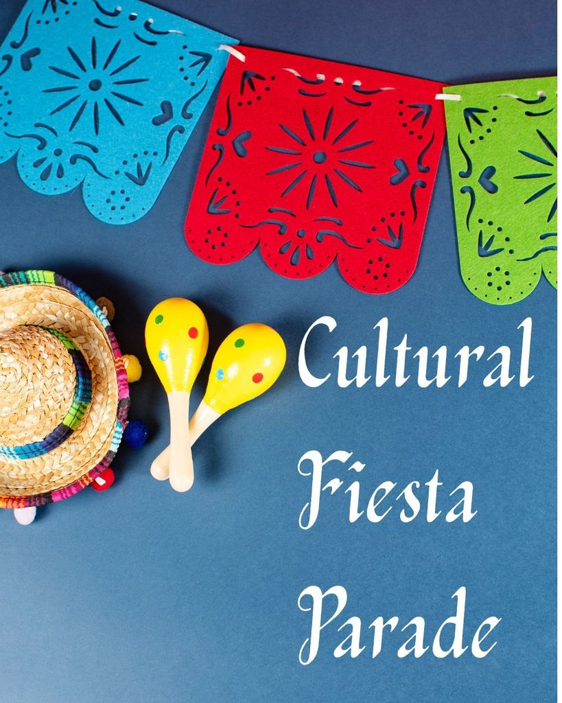 Photo of hat, maracas, and flags saying cultural fiesta parade