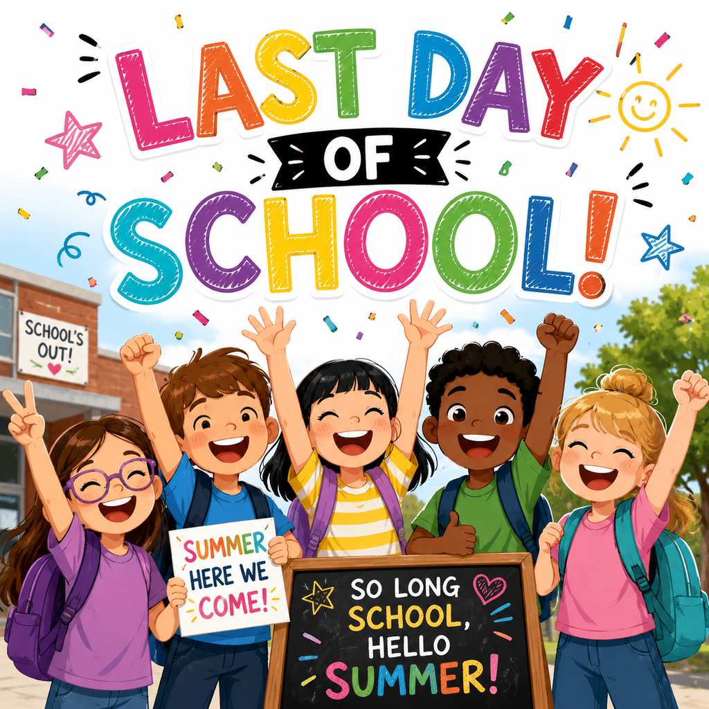 Last Day of School kids cheering