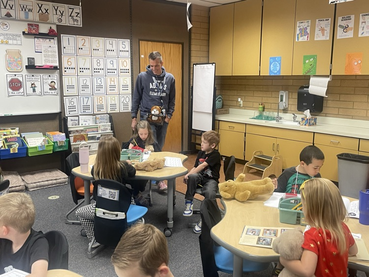 Mr. Sanders joining Kinder for Teddy Bear Day