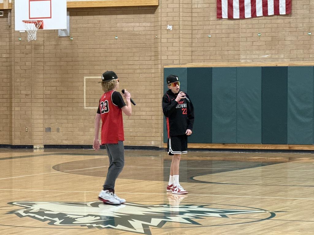 Students rapping during the assembly. 