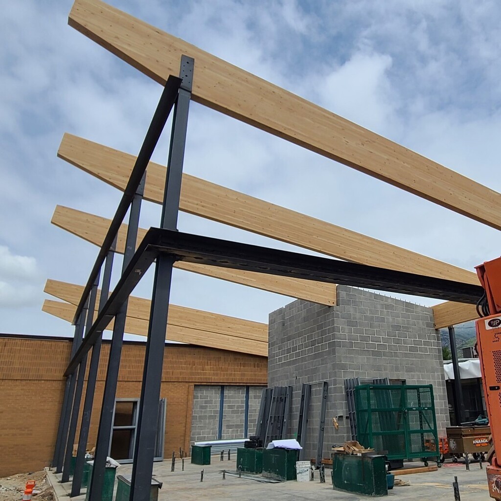 Wall and roof framing for the new entry.