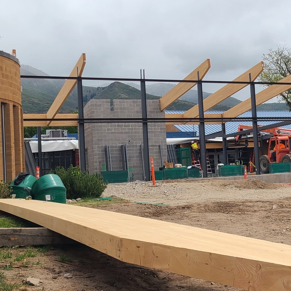 Wall and roof framing for the new entry.
