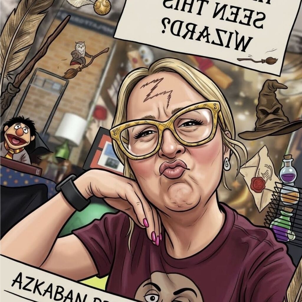 Character picture of a teacher dressed like Harry Potter.