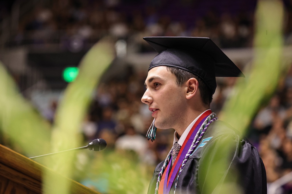 Farmington High graduate speaking at graduation.