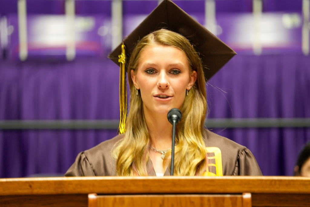 Davis High graduate speaking.