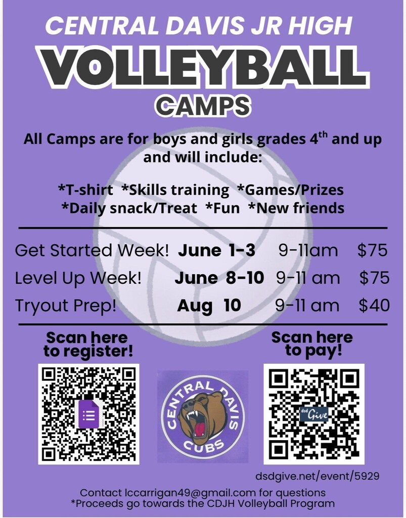 CDJH Volleyball Camps June 1-3 June 8-10 August 10