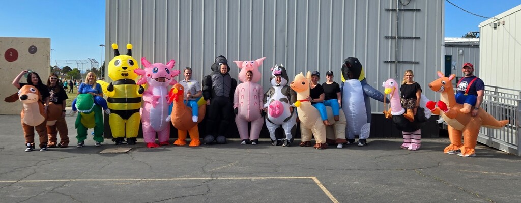 Parents dressed up for kickball game