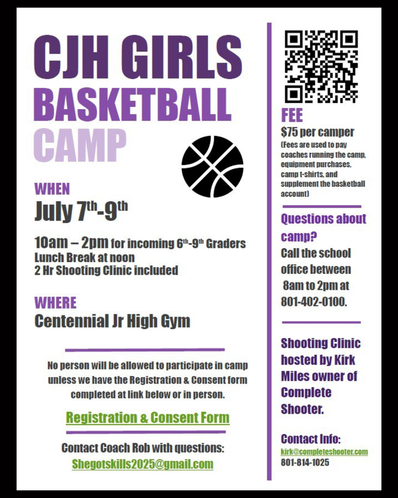 girls basketball camp july 7-9 10-2pm in cjh gym (lunch break at noon) $75 fee