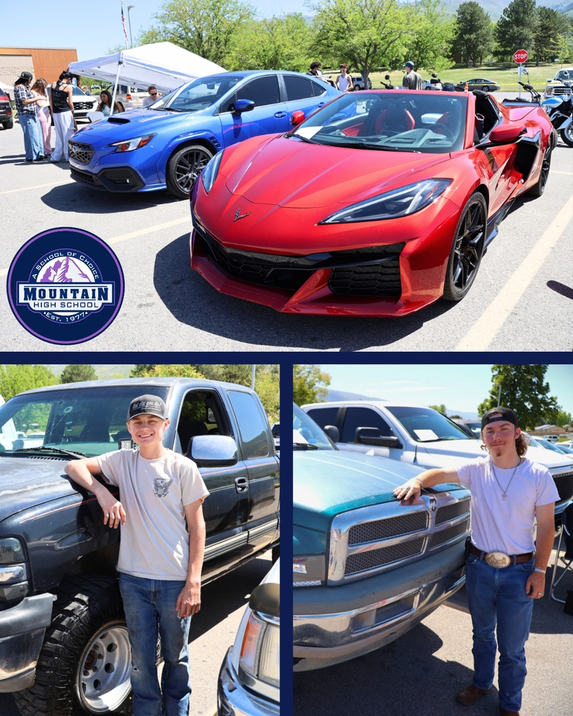 Students standing next to their cars at the Mountain High Car Show.