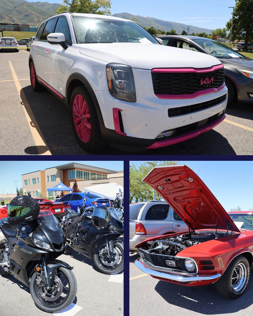 Three different closeups of cars.