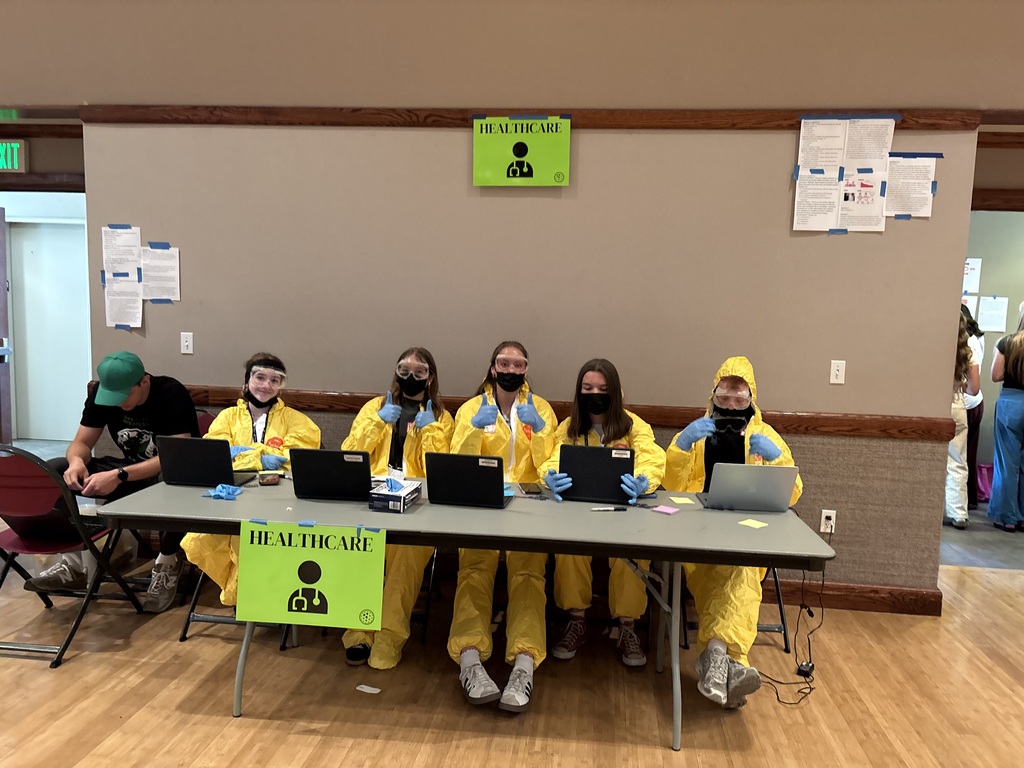 Students in hazmat suits for Operation Outbreak.