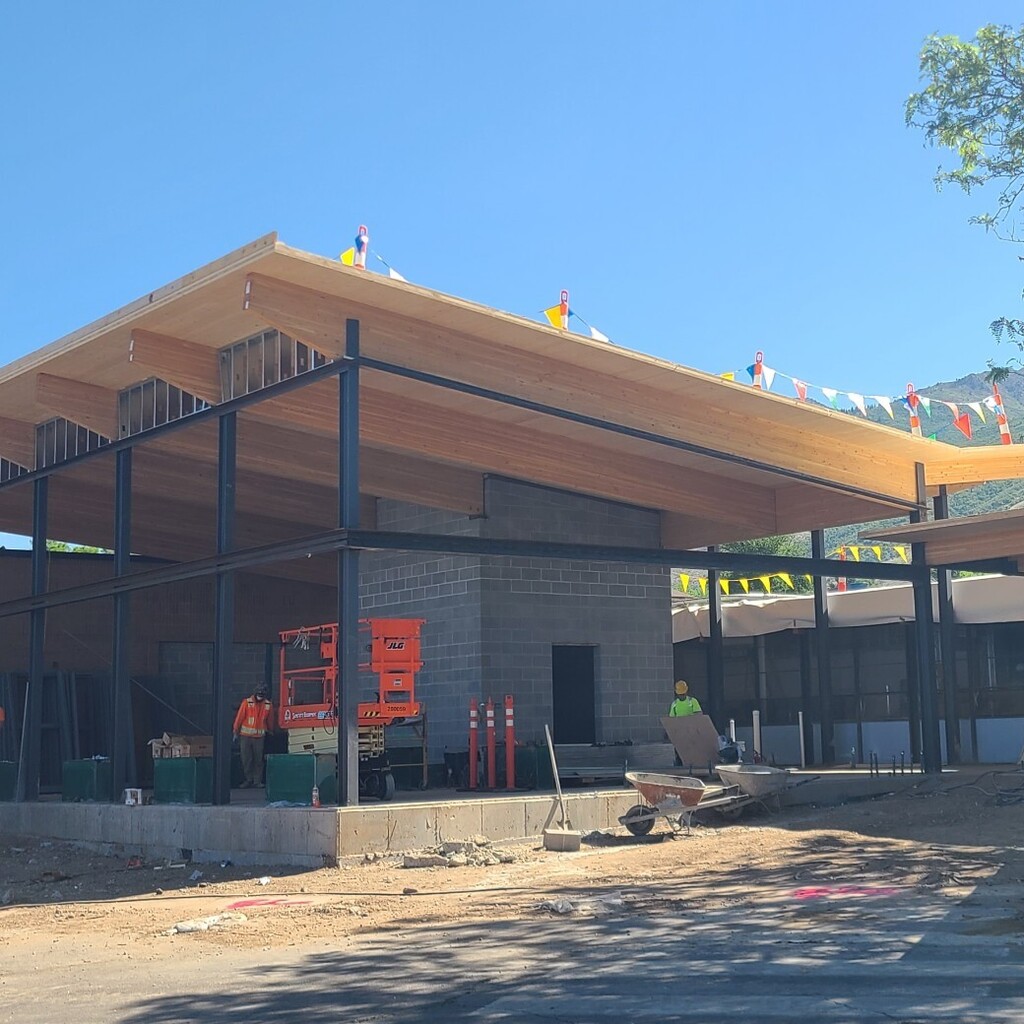 columns and new wood deck roof of administration addition