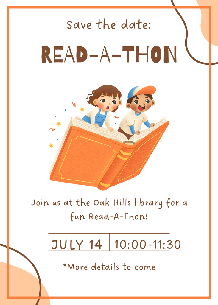 Save the date. Read a thon on July 14 from 10-11:30