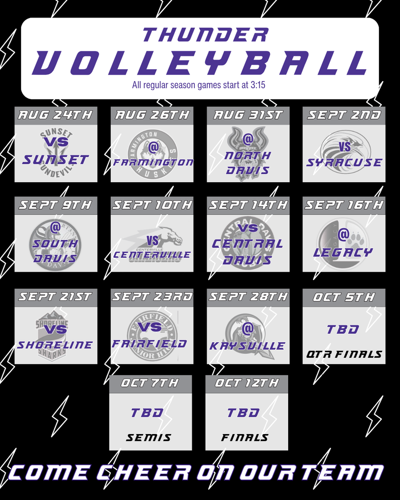 volleyball schedule for aug-oct 2026. Mondays and Wednesdays at 3:15pm