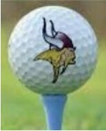 golf ball on a tee with viking logo on the ball