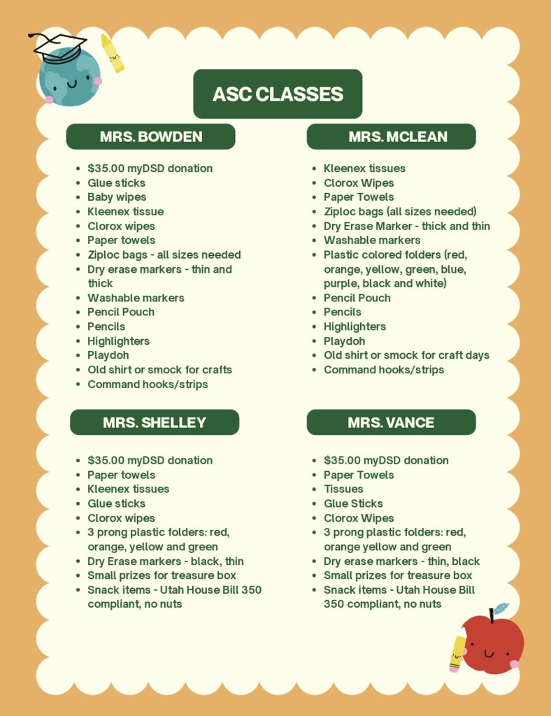 Pic of ASC school supply lists