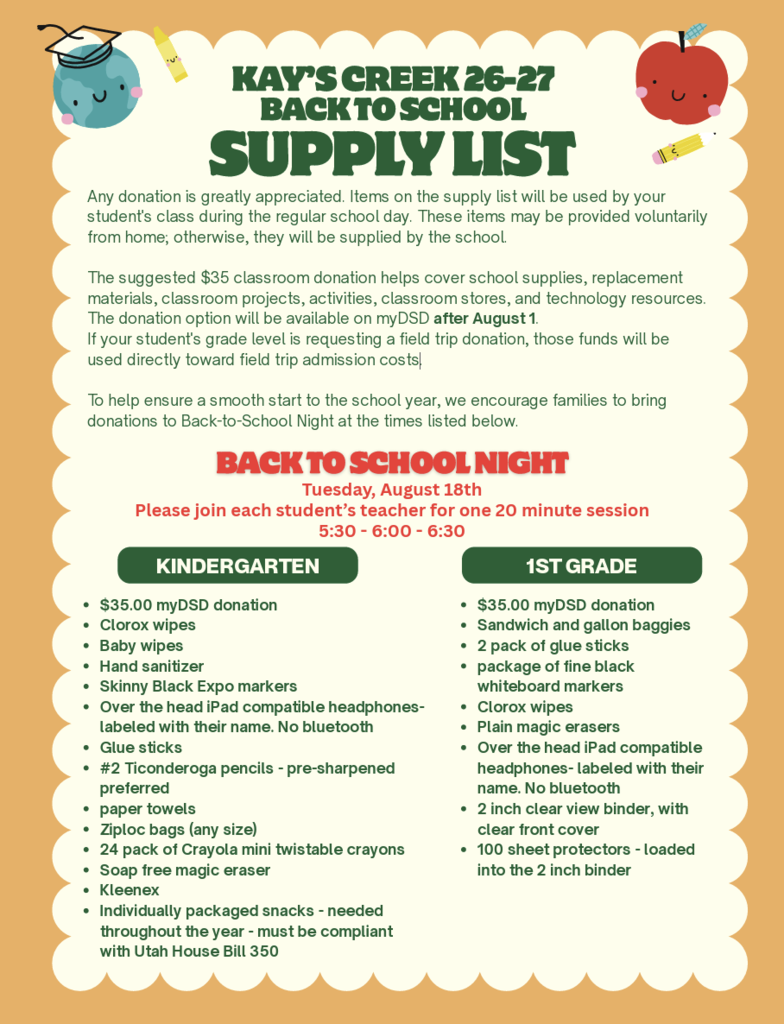 Pic of K-1 school supply list
