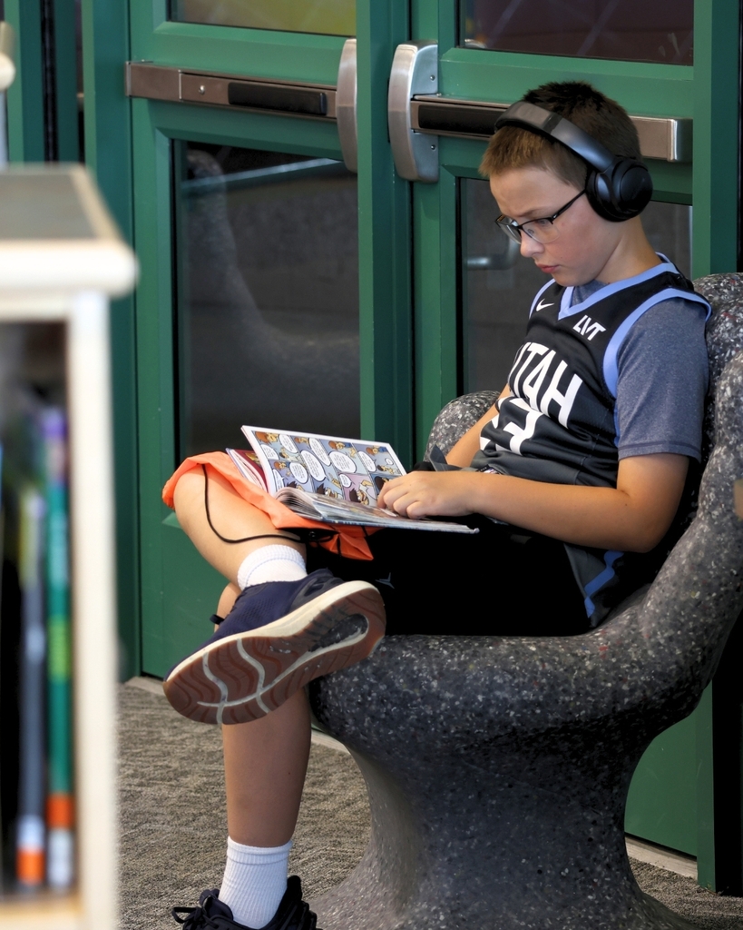 A student reading a book.