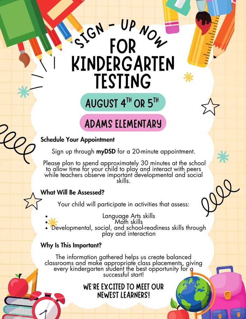 Sign up for Kindergarten testing through myDSD