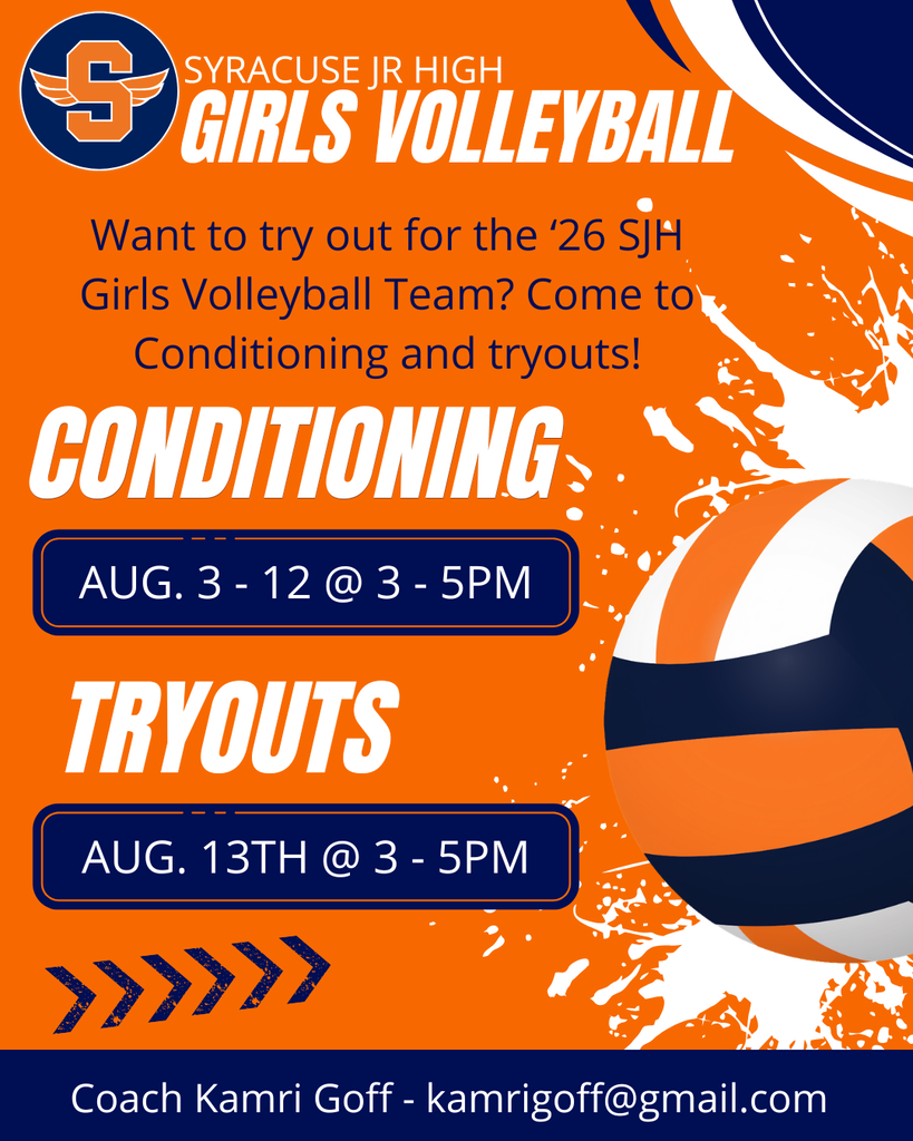 Girls Volleyball Conditioning Aug 3-12 from 3-5pm, and tryouts Aug 13th from 3-5pm