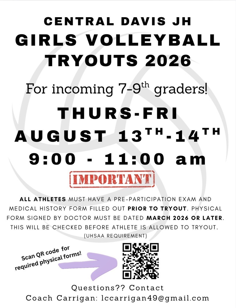 CDJH Volleyball Tryouts August 13-14 9-11am