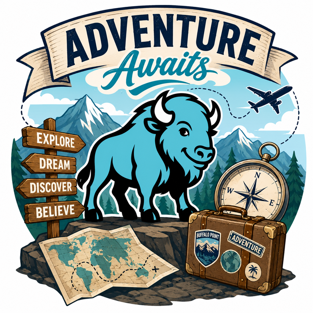 adventure awaits theme image with buffalo logo