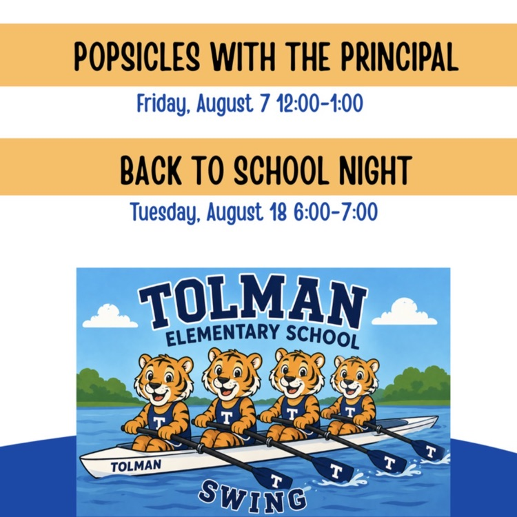 popsicles with the principal August 7th, 12-1:00. back to school night August 18 6-7:00 pm. tigers in a boat rowing on water.